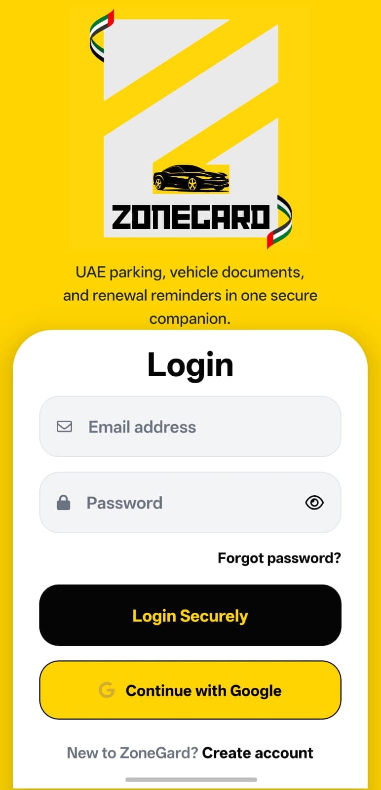 ZoneGard secure authentication screen
